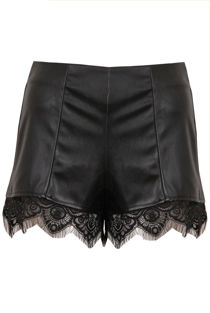 Black PVC Back Zip Detail Lace Shorts