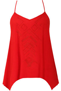 Red Front Textured Criss Cross Back Tops