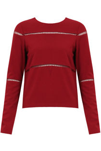 Wine Cut Out Textured Long Sleeve Top