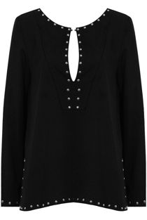 Black Studded Detail Long Sleeve Tops