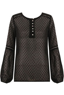 Black Embroidery Textured Puff Sleeve Blouse