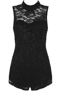 Black Lace Intricate Open Back Playsuit