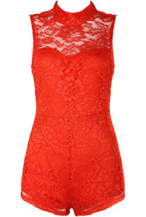 Orange Lace Intricate Open Back Playsuit
