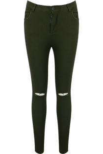 Khaki Super Stretch Knee Ripped Jeans