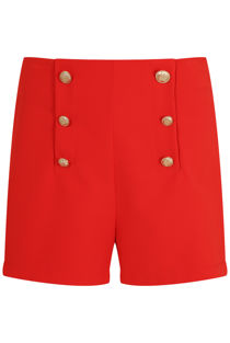 Red Button Trim Zip Up Shorts 