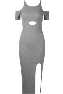 grey Cold Shoulder Side Split Midi Dress
