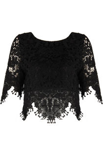 Black Crochet Lace Border Crop Top