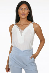 Lace Plunge Neck Deep Back Cami White