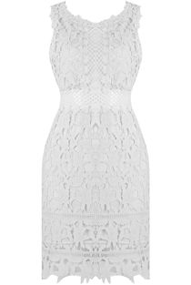 White Floral Crochet Textured Lace Dress