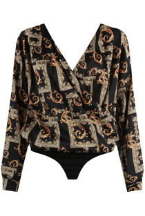 Black Printed Crossover Bodysuit