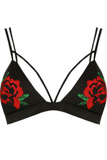 Black Contrast Flower Embroidery  Bralet