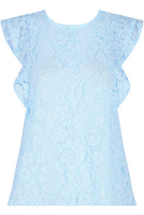 Sky Blue Floral Lace Crochet Layered Sleeve Crop Tops