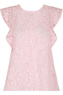 Pink Floral Lace Crochet Layered Sleeve Crop Tops