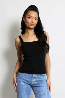 Black Fine Knit Square Neck Vest Top