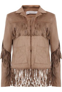 Tan Faux Suede Fringe Detail Jacket