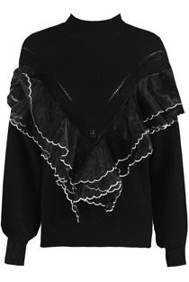 Black Frill Trim Mock Neck Jumper