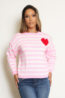 Pink Heart Motif Striped Jumper
