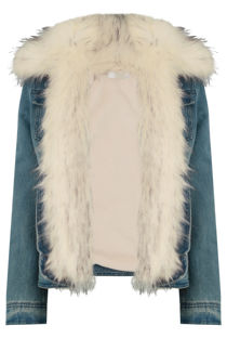 Blue with Cream Fur Denim Fur Lined Jacket