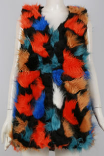 Red Blue Multicolour Fur Gilet