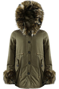 Khaki Parka Coat with Khaki Fur Hood Lining