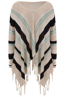 Beige Knitted Layer Pattern Fringe Cardigans 