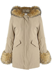 Beige Parka Coat with Fur Hood & Cuffs 