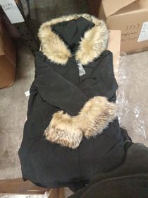 Black Beige Parka Coat with Beige Fur Hood & Cuffs 