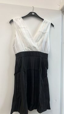 White Black Pleated Dress