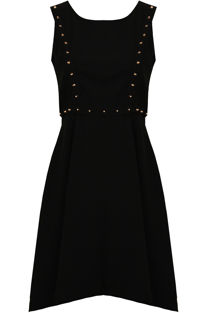 Black With Gold Studded Detail Skater Dress 
