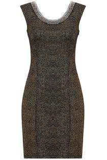 Gold Foil Beaded Neck Detail Shift Mini Dress