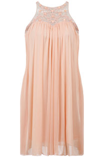 Peach Mesh Detailed Sleeveless Blouson Dress
