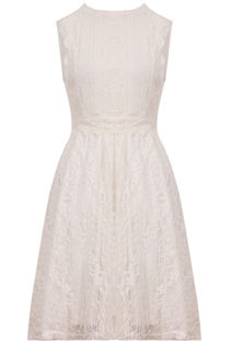 Cream Floral Lace Back Cut Out Skater Dress