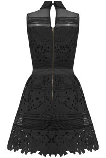 Black Floral Textured Netted Skater Dress