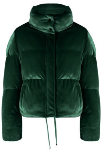 Green Velvet Funnel Neck Quilted Jacket 