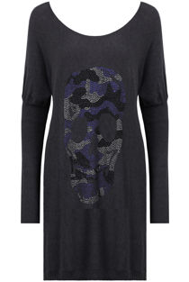 Black Coloured Skull Detail Long Sleeve Baggy Jumper