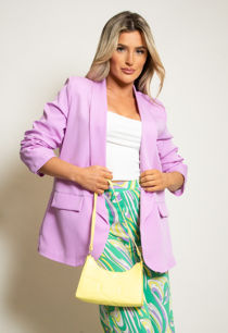 Lilac Plain Ruched Sleeve Open Blazer