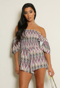 Black Zig Zag Print Shirred Playsuit