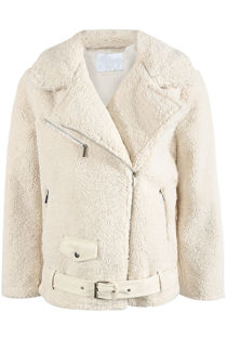 Beige Faux Fur Zipped Shearling Coat