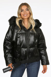 Black Fur Hood Quilted Jacket