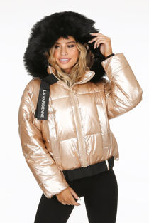 Golden Fur Hood Quilted Jacket