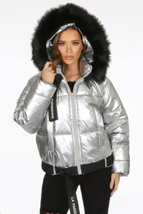 Silver Fur Hood Quilted Jacket