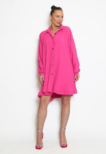 Fuchsia Pleated Swing Shirt Dress