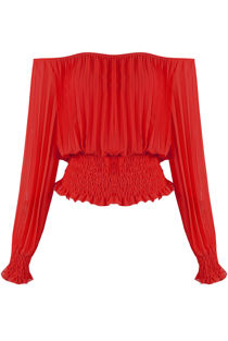 Red Off Shoulders Pleated Top