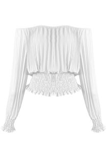 White Off Shoulders Pleated Top