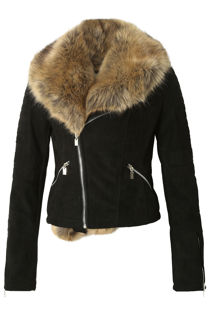 Black Suede Fur Collar Jacket