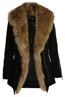 Black Suede Fur Trimmed Coat