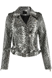 Grey Animal Pattern Faux Leather Biker Jacket 