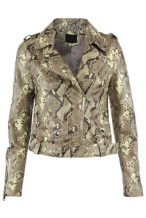 Animal Pattern Faux Leather Biker Jacket 