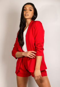 Red Ruched Sleeve Blazer & Tailored Shorts Co-Ords