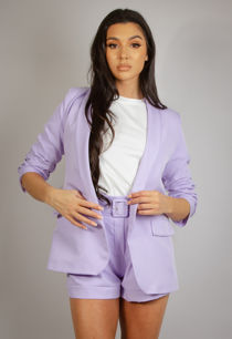 Lilac Ruched Sleeve Blazer & Tailored Shorts Co-Ords